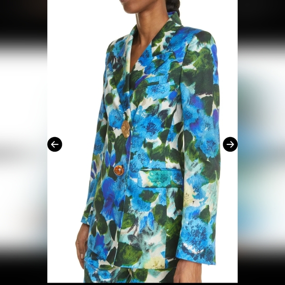 Dries Van Noten Blue 'Bowy Floral Print'  Women's Twill Blazer Size 44 - Picture 2 of 13